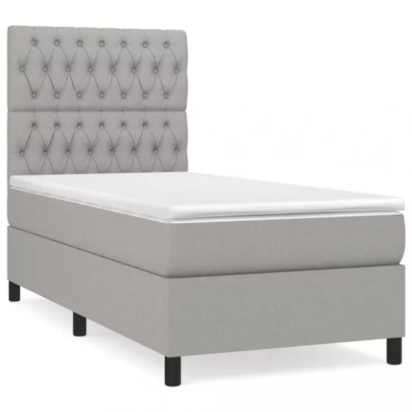 világosszürke szövet rugós ágy matraccal 100 x 200 cm