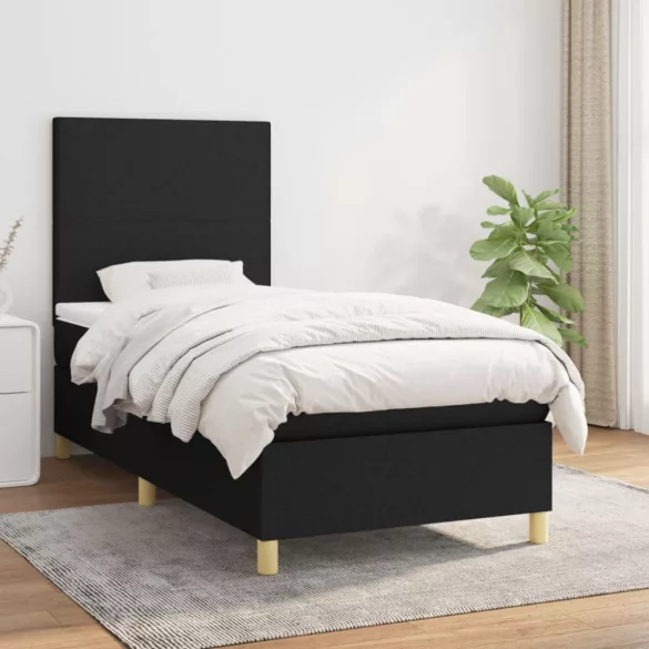 fekete szövet rugós ágy matraccal 100 x 200 cm