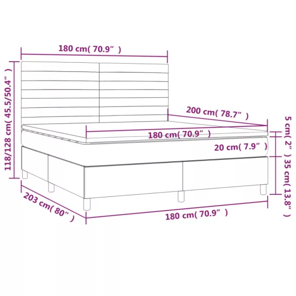 tópszínű szövet rugós ágy matraccal 180 x 200 cm