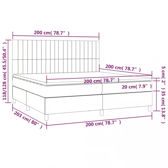 sötétszürke szövet rugós ágy matraccal 200 x 200 cm