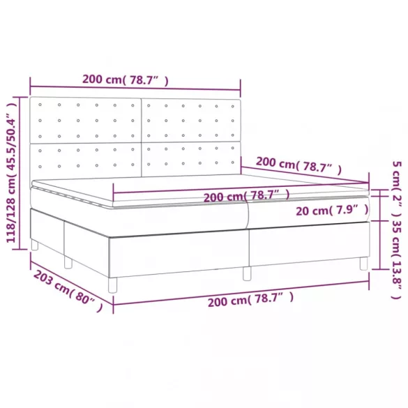 sötétszürke szövet rugós ágy matraccal 200 x 200 cm