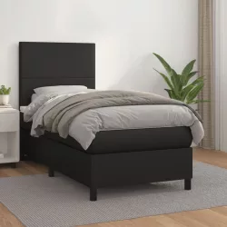 fekete műbőr rugós ágy matraccal 90x190 cm