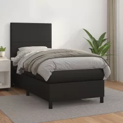fekete műbőr rugós ágy matraccal 90 x 200 cm