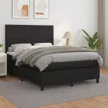 fekete műbőr rugós ágy matraccal 140 x 190 cm