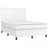 fehér műbőr rugós ágy matraccal 140 x 200 cm