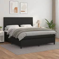 fekete műbőr rugós ágy matraccal 160 x 200 cm