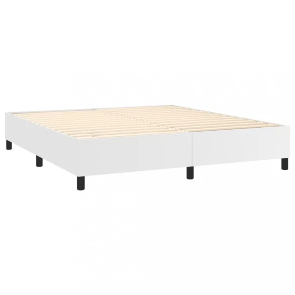 fehér műbőr rugós ágy matraccal 180 x 200 cm