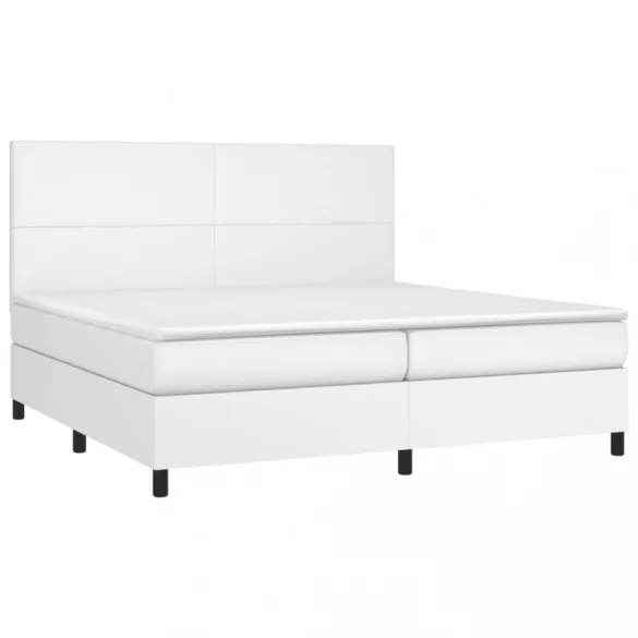 fehér műbőr rugós ágy matraccal 200 x 200 cm