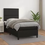 fekete műbőr rugós ágy matraccal 90 x 200 cm