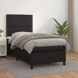 fekete műbőr rugós ágy matraccal 90 x 200 cm