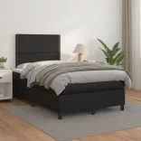 fekete műbőr rugós ágy matraccal 120 x 200 cm