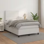 fehér műbőr rugós ágy matraccal 120 x 200 cm