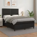 fekete műbőr rugós ágy matraccal 140 x 190 cm