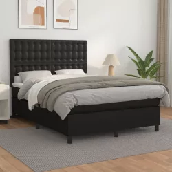 fekete műbőr rugós ágy matraccal 140 x 190 cm
