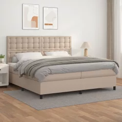   cappuccino színű műbőr rugós ágy matraccal 200 x 200 cm