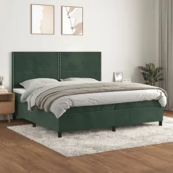 sötétzöld bársony rugós ágy matraccal 200x200 cm