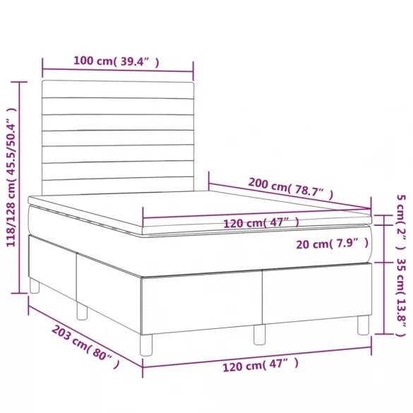 világosszürke bársony rugós ágy matraccal 120 x 200 cm