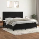 fekete bársony rugós ágy matraccal 200x200 cm