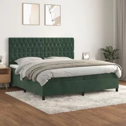 sötétzöld bársony rugós ágy matraccal 200x200 cm
