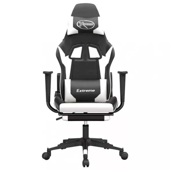 fekete és fehér műbőr játékszék lábtartóval