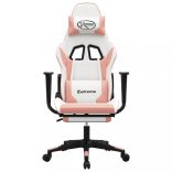 fehér és rózsaszín műbőr játékszék lábtartóval