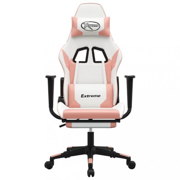 fehér és rózsaszín műbőr játékszék lábtartóval