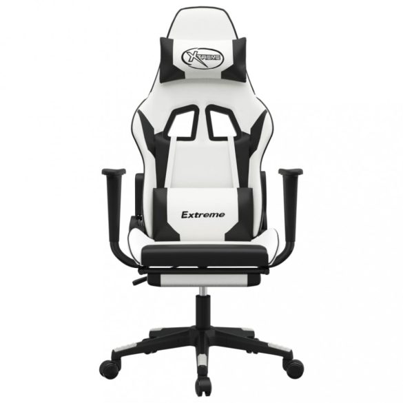 fehér és fekete műbőr játékszék lábtartóval