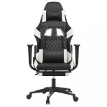 fekete és fehér műbőr játékszék lábtartóval