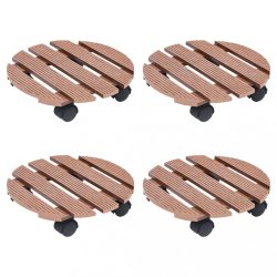 4 db barna kerekes növénytartó WPC Ø30 x 7,5 cm