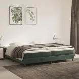 sötétzöld bársony rugós ágy matraccal 200x200 cm