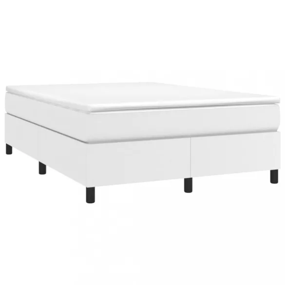 fehér műbőr rugós ágy matraccal 140 x 200 cm