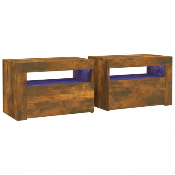 2 db füstös tölgy színű éjjeliszekrény LED-ekkel 60x35x40 cm