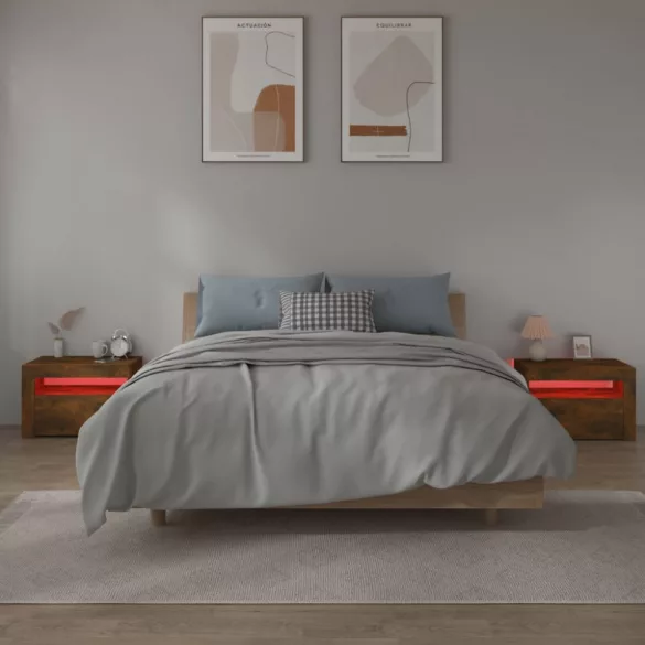 2 db füstös tölgy színű éjjeliszekrény LED-ekkel 60x35x40 cm