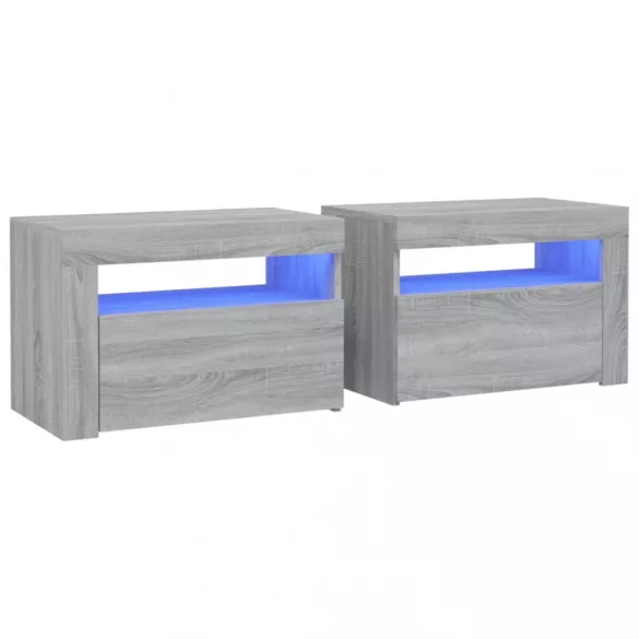2 db szürke sonoma színű éjjeliszekrény LED-ekkel 60x35x40 cm