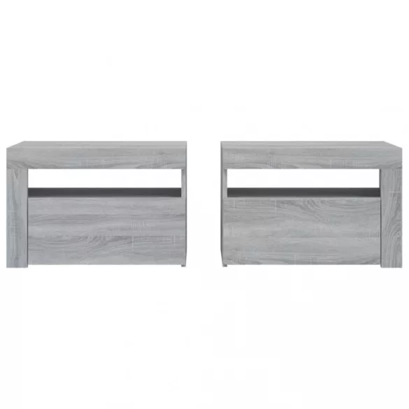 2 db szürke sonoma színű éjjeliszekrény LED-ekkel 60x35x40 cm