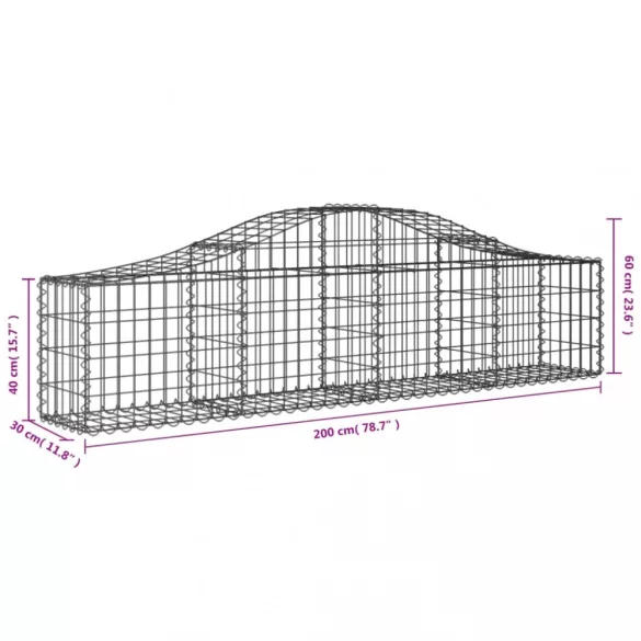 11 db íves horganyzott vas gabion kosár 200x30x40/60 cm