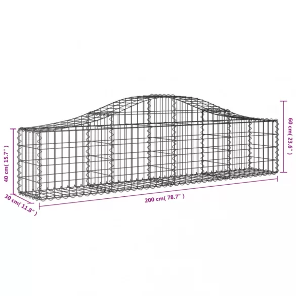 20 db íves horganyzott vas gabion kosár 200x30x40/60 cm