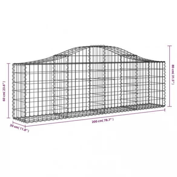 14 db íves horganyzott vas gabion kosár 200x30x60/80 cm