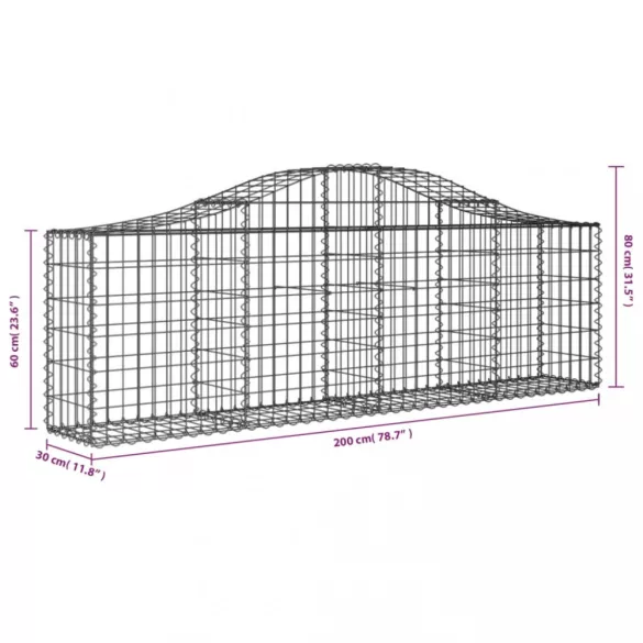 20 db íves horganyzott vas gabion kosár 200x30x60/80 cm