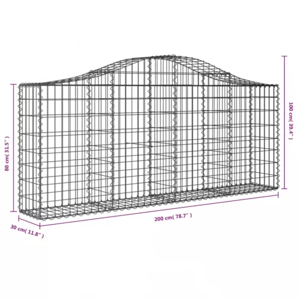 4 db íves horganyzott vas gabion kosár 200x30x80/100 cm