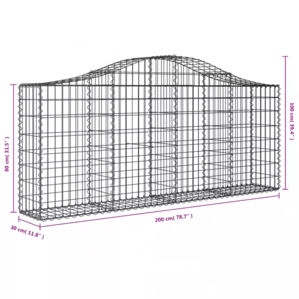6 db íves horganyzott vas gabion kosár 200x30x80/100 cm