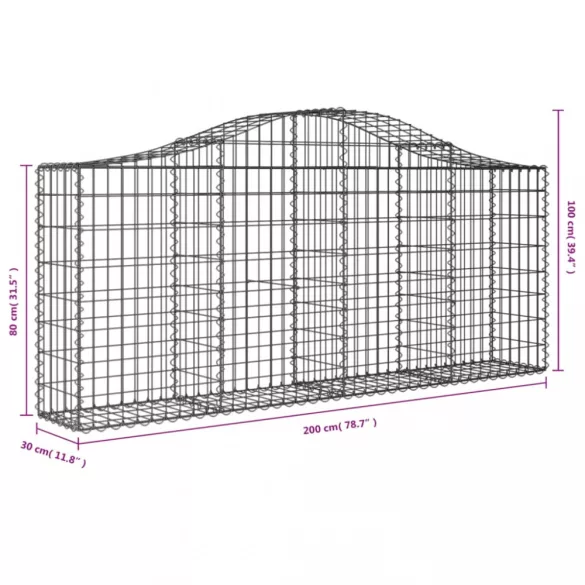 9 db íves horganyzott vas gabion kosár 200x30x80/100 cm