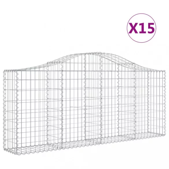 15 db íves horganyzott vas gabion kosár 200x30x80/100 cm