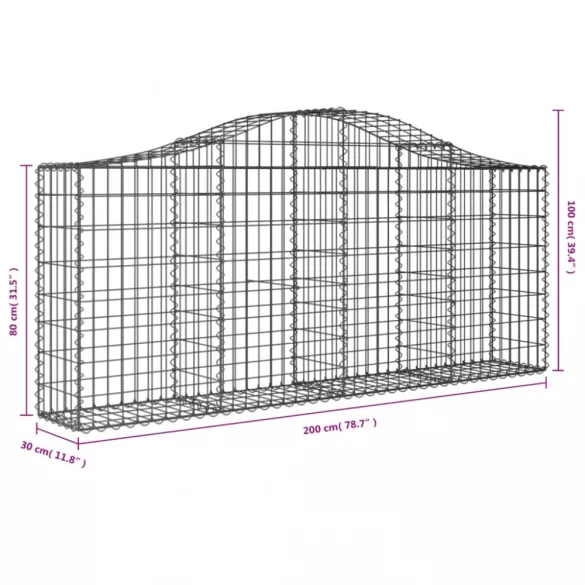 40 db íves horganyzott vas gabion kosár 200x30x80/100 cm