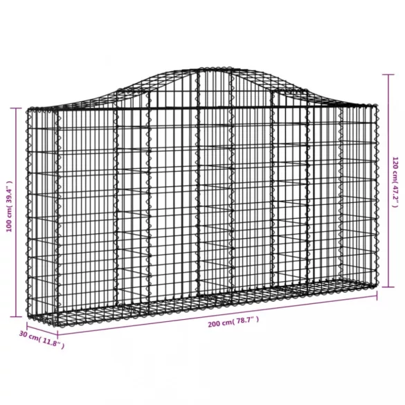 11 db íves horganyzott vas gabion kosár 200x30x100/120 cm