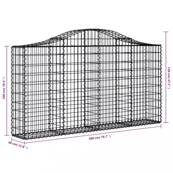 12 db íves horganyzott vas gabion kosár 200x30x100/120 cm