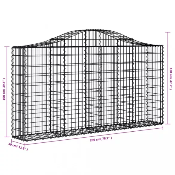 15 db íves horganyzott vas gabion kosár 200x30x100/120 cm
