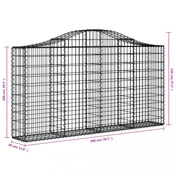 30 db íves horganyzott vas gabion kosár 200x30x100/120 cm