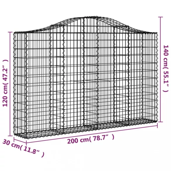 3 db íves horganyzott vas gabion kosár 200x30x120/140 cm
