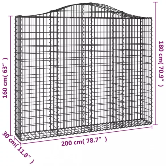 2 db íves horganyzott vas gabion kosár 200x30x160/180 cm